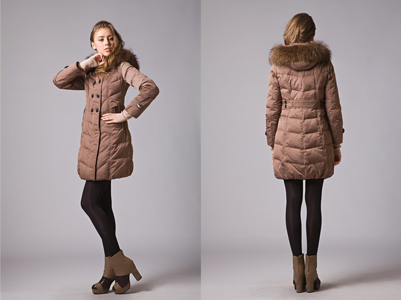 新しいスタイルのダックダウンコート2014年毛皮の襟を持つオレンジ色の冬コート問屋・仕入れ・卸・卸売り