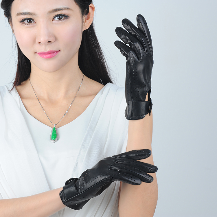 古典的な女性は、 穴黒ヤギの革オートバイの手袋仕入れ・メーカー・工場
