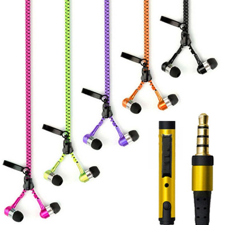 Promotional in-ear earphone with ziper stereo zipper wired earphone with mic for iphone and mobile phone