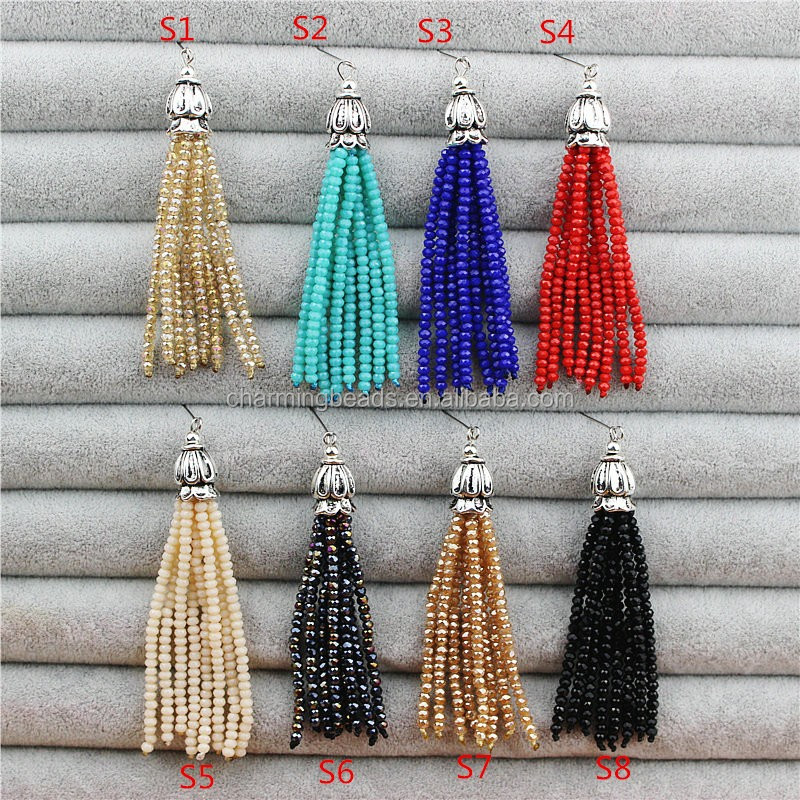 Chzap0151 New Style Metal Cap Pave Rhinestone Tassel Charm,Handmade
