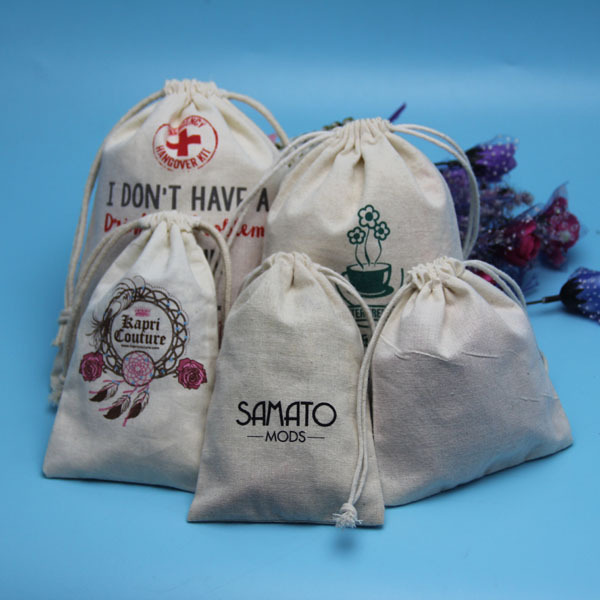 various stylish eco-friendly custom printed cotton bags drawstring cotton fabric pouch for jewelry