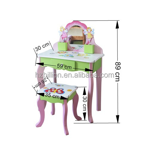 の子供木製学習テーブル鏡付き洗面化粧台とスツール子供家具仕入れ・メーカー・工場