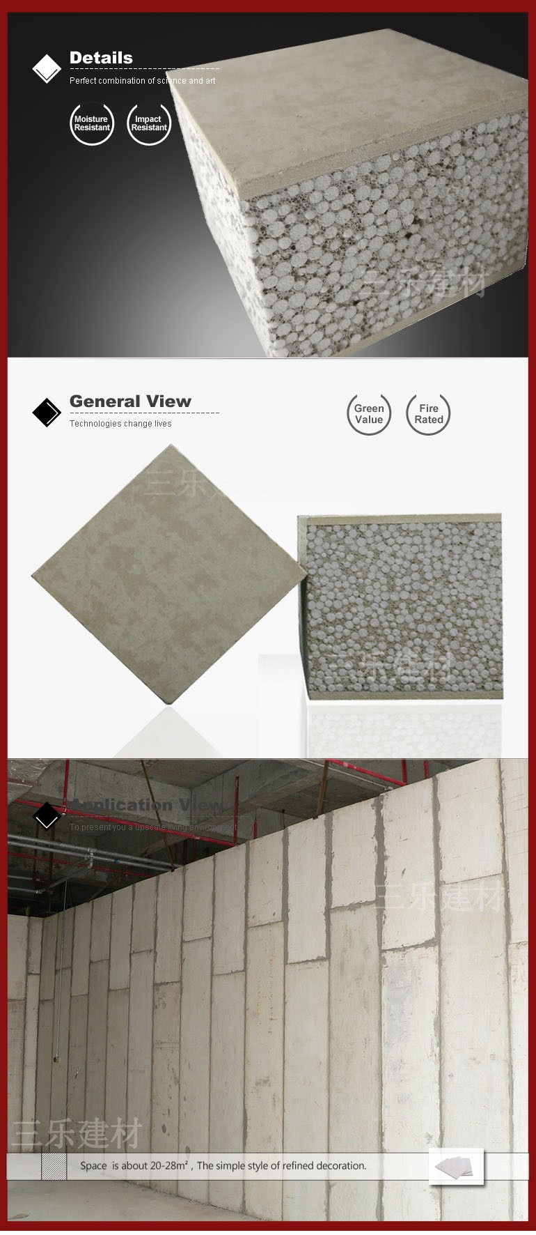 Fiber Cement Board Sandwich Paneleps Foam Concrete Sandwich Panel