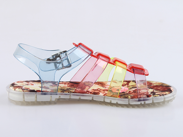 2015新しいデザインカラフルなレディ靴クリスタルフラワーゼリーサンダルpvc靴プラスチック仕入れ・メーカー・工場