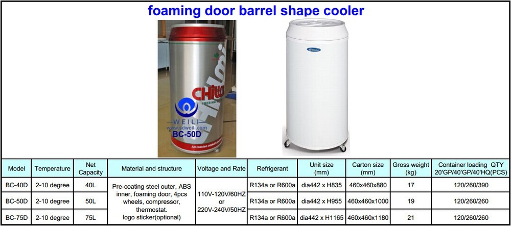 Top Open Lid Can Cooler Refrigerator Round Barrel Beverage Cooler