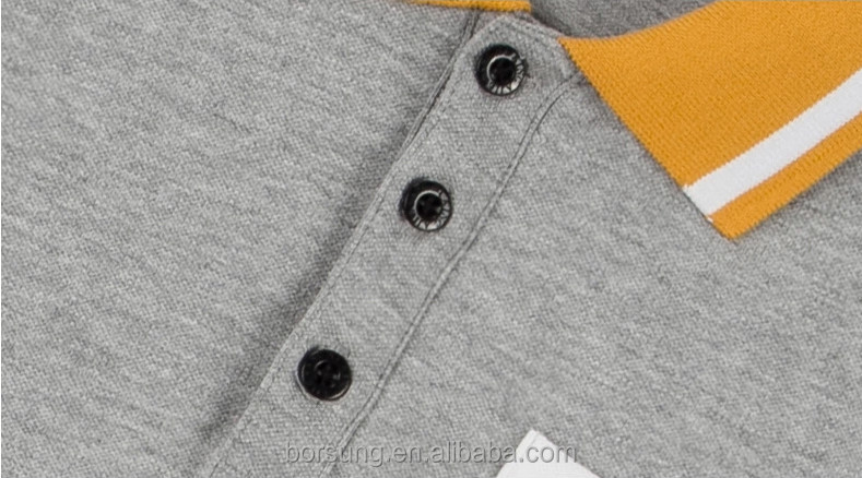 韓国スタイル有機スタンドカラーグレー黒/純粋な白のストライプポロシャツの綿の短い袖のフロントポケット2015ベビー服仕入れ・メーカー・工場