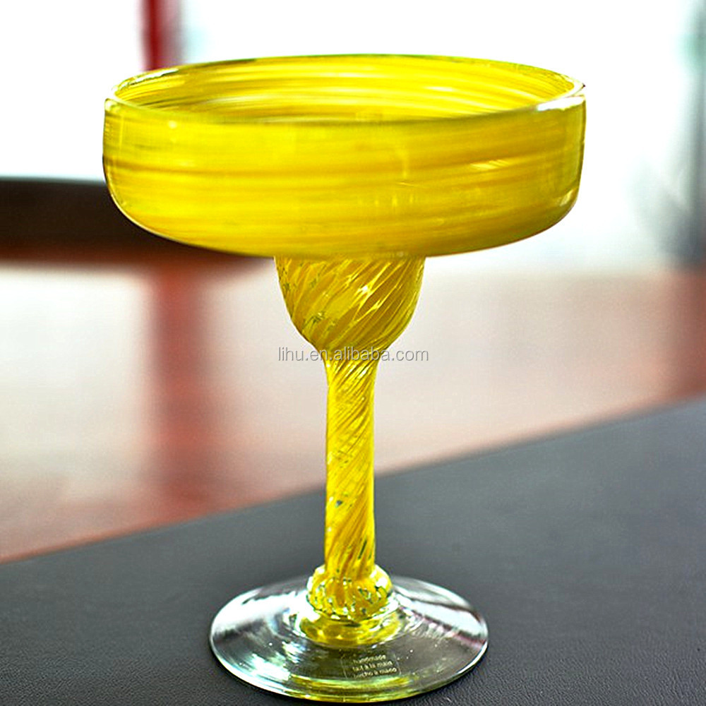 マルガリータメキシコ古代人黄色の濃厚なオープンリム口吹きワイングラス仕入れ・メーカー・工場