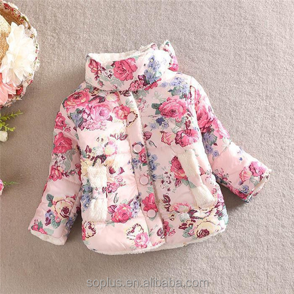 sfk15073132015高品質の赤ん坊の服の長い袖の厚いコート花柄の女の赤ちゃんの冬のジャケット仕入れ・メーカー・工場