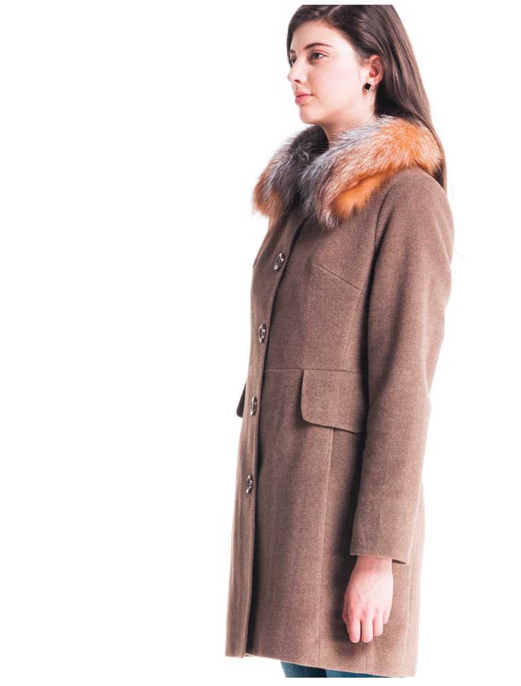 秋と冬ミディアム丈女性カシミヤ コート で シルバー フォックス毛皮の襟オーバー コート仕入れ・メーカー・工場