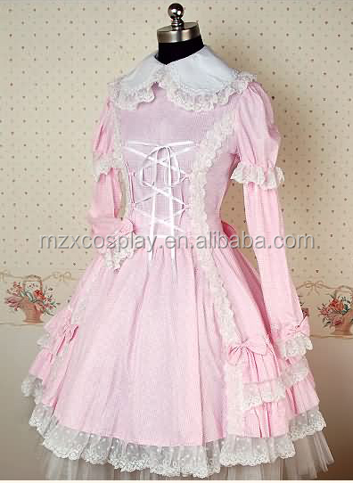 熱い販売の綿ピンクフリルレース綿甘いロリータドレスハロウィンパーティの衣装クリスマス美しさのためのロングドレス問屋・仕入れ・卸・卸売り