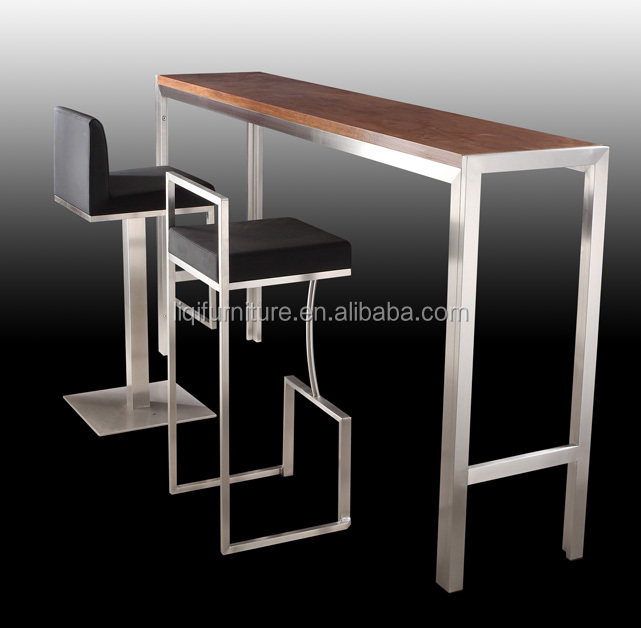 High Quality Brushed Stainless Steel Bar Table With Tempered Top Or Wood Top Lq Bt102s Buy