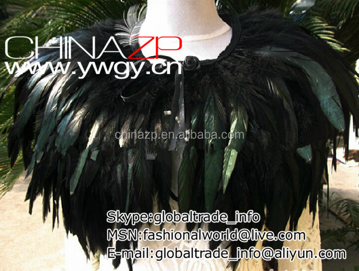 手作りの2層aa品質黒い雄鶏coqueの羽の襟岬肩をすくめる仕入れ・メーカー・工場