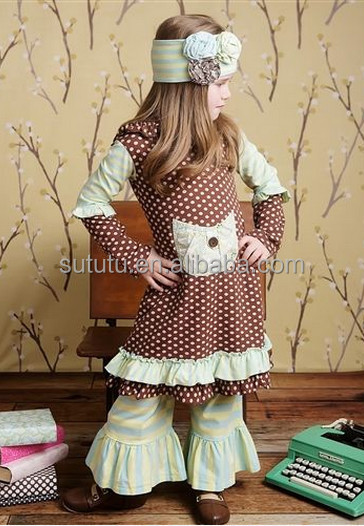ロングスリーブマッチングフリルパンツ2個セットの女の子オーガニックブティックキッズ服を設定する動物卸売子供ブティックの衣類仕入れ・メーカー・工場
