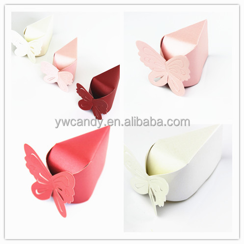 Red Color Glossy Paper Novelty Customized Hallowed out Butterfly Cake Design Wedding/Birthday Party Gift Box Candy Boxes