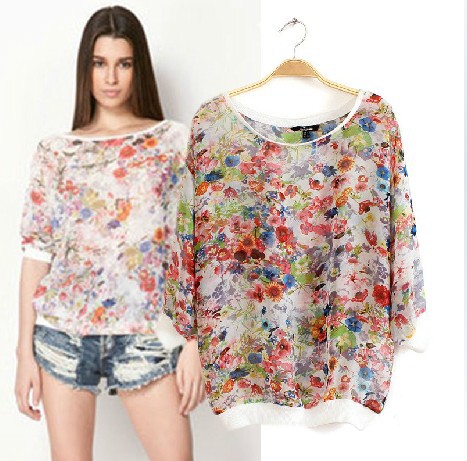 ST162-New-2014-Fashion-Tops-Elegant-Floral-Print-Chiffon-Blouses-Vintage-Brand-Casual-Batwing-Sleeve-Shirt