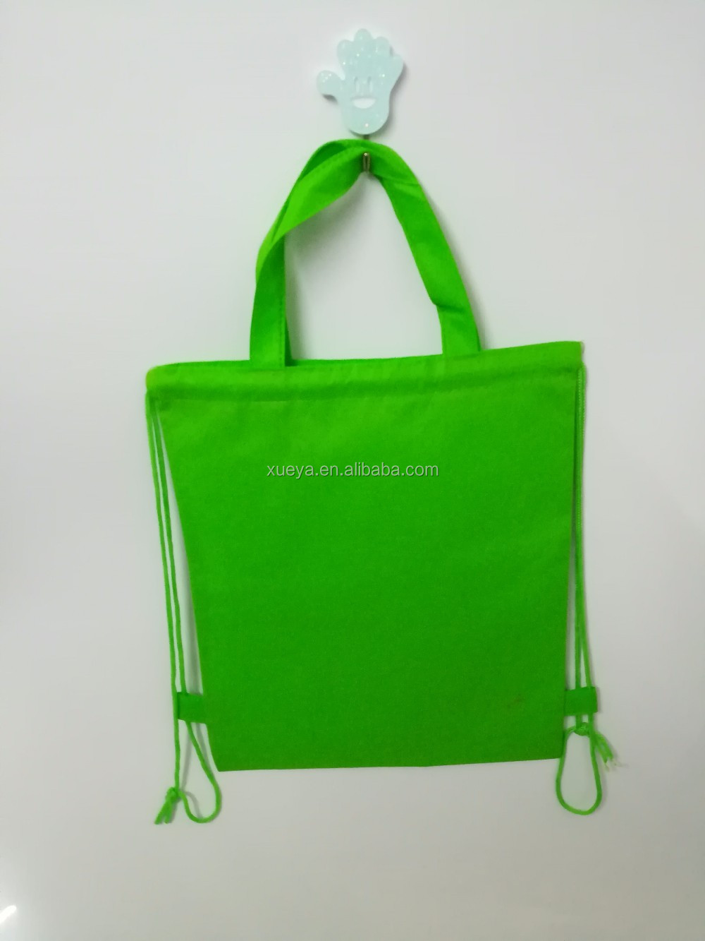 green color non woven drawstring shopping bags with handles