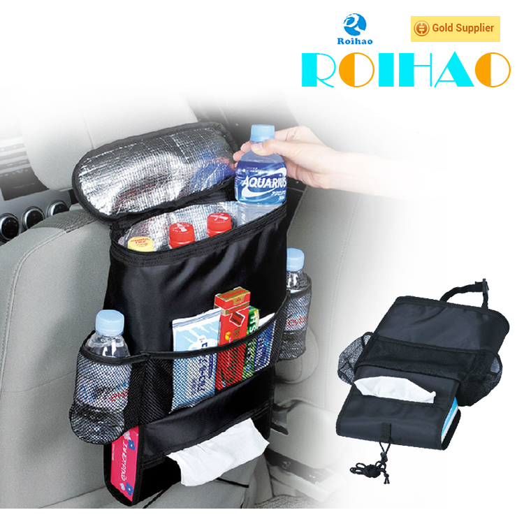 Roihao new design funky car seat organizer with cooler bag, portable outdoor car organizer