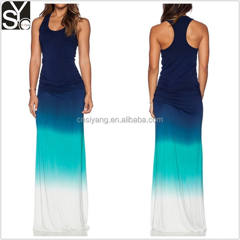 2015 summer maxi dress woman racer back dip dye maxi dress SYA15066