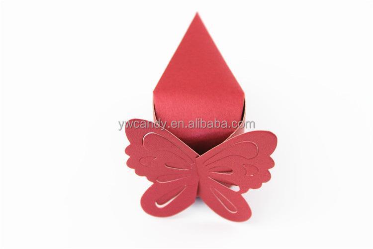 Red Color Glossy Paper Novelty Customized Hallowed out Butterfly Cake Design Wedding/Birthday Party Gift Box Candy Boxes