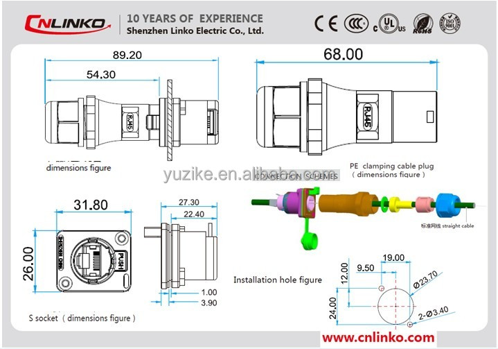 Ulcerohsの証明10/100mrj45楕円形のコネクタデュアルrj45コネクタ仕入れ・メーカー・工場