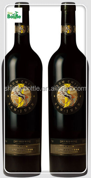 high quality dry red wine bottle, custom design dark red wine bottles