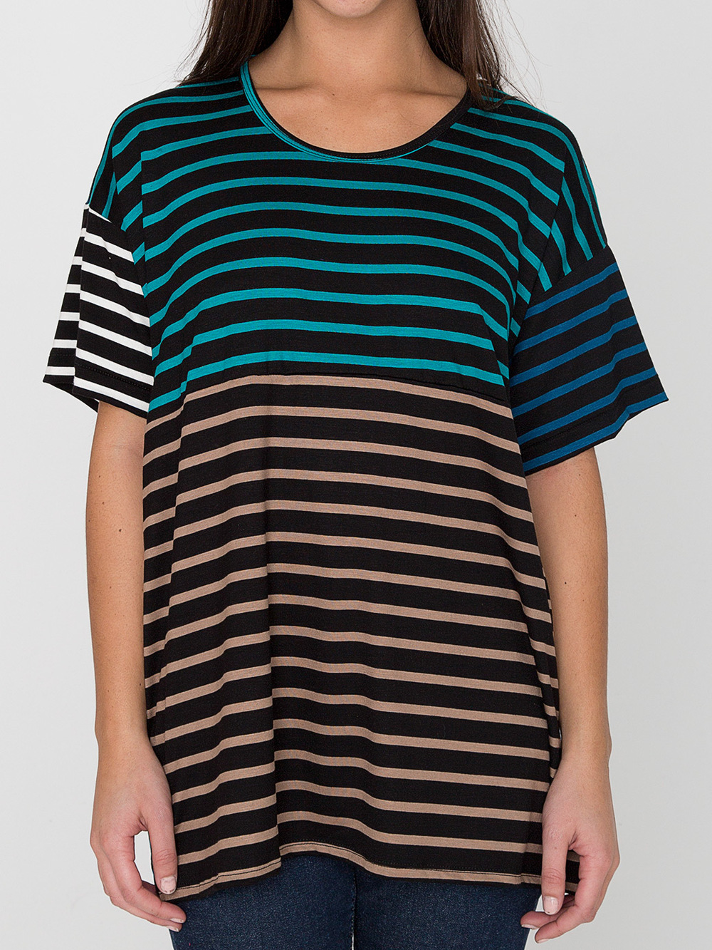 女性のバットウィングコントラスト色のストライプのtシャツ卸売問屋・仕入れ・卸・卸売り