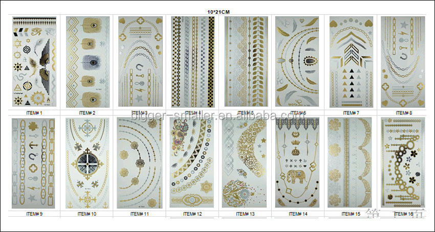 メタリックtattosフラッシュジュエリータトゥーステッカータトゥー一時的な機能であり、 金と銀のメタリックステッカータイプテンポラリータトゥー 問屋・仕入れ・卸・卸売り