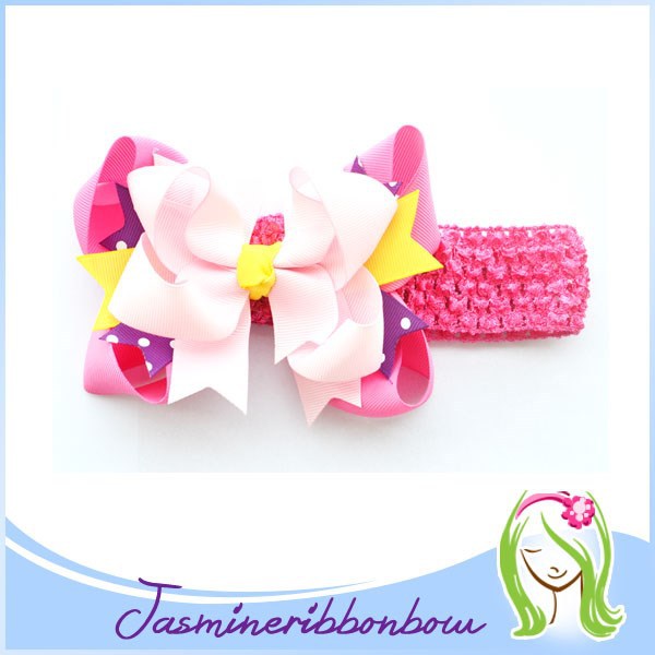 113 New baby headband ribbon bow 442 Bow Crochet Headband, Hot Pink Ribbon, Baby Girls Infant Accessory   