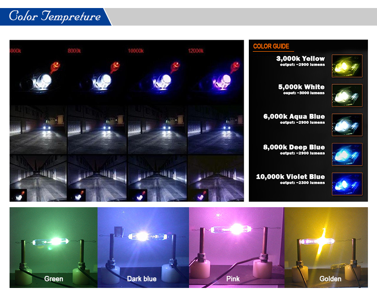 color temperature includes 3000k(golden ), 4300k (yellow), 5000k