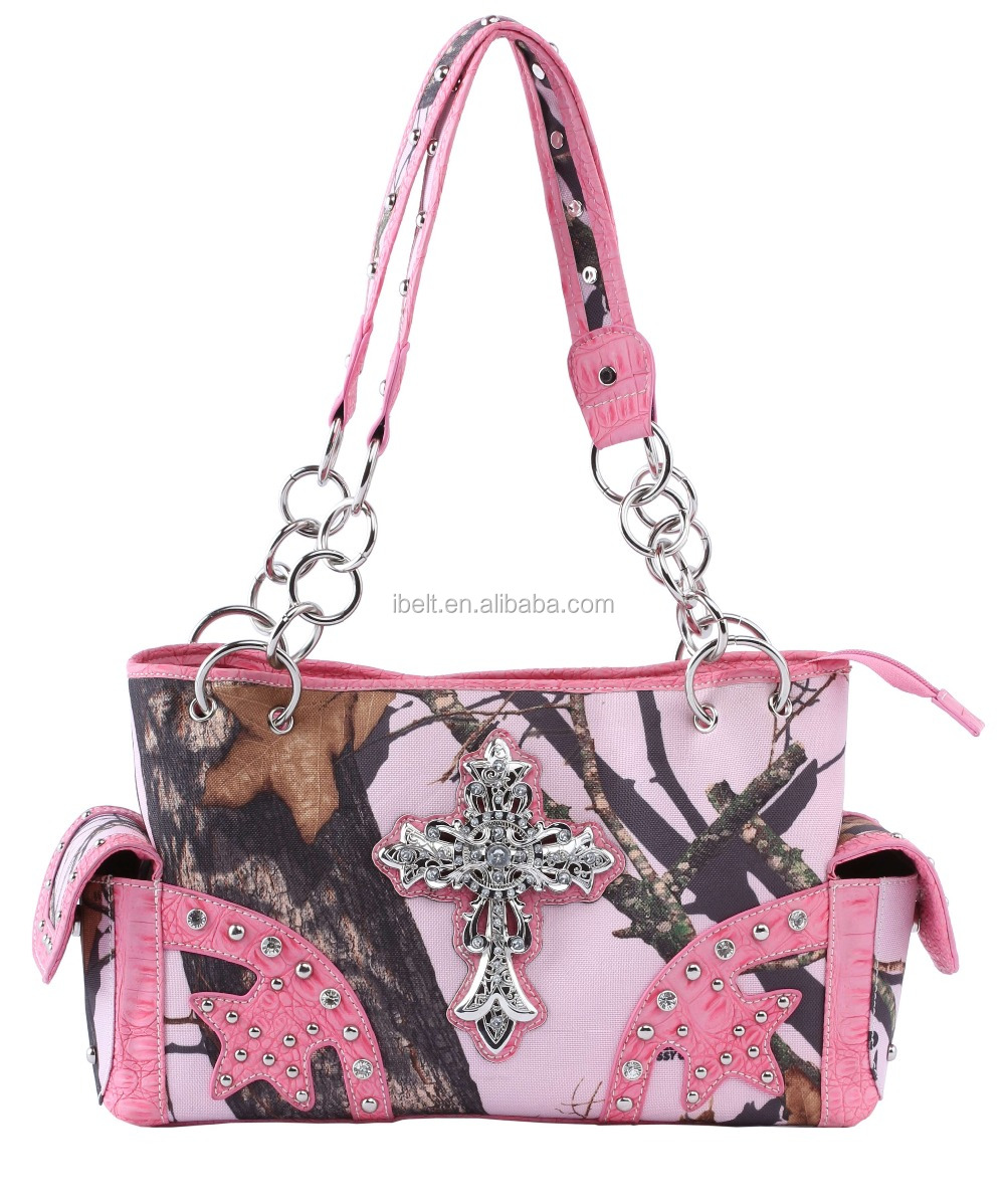 ピンクの迷彩柄ラインストーンクロスアメリカ婦人用ハンドバッグ仕入れ・メーカー・工場