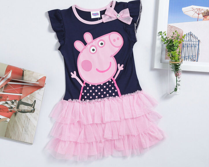 新しい秋2014年peppa豚の袖なしのレイヤードレス女の子のための問屋・仕入れ・卸・卸売り
