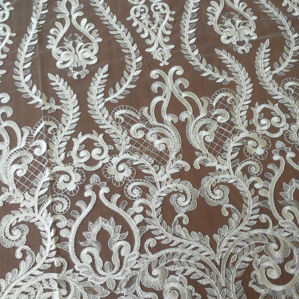 Bridal Wedding Dress Ivory Sequins Cording Embroidery Lace Fabric