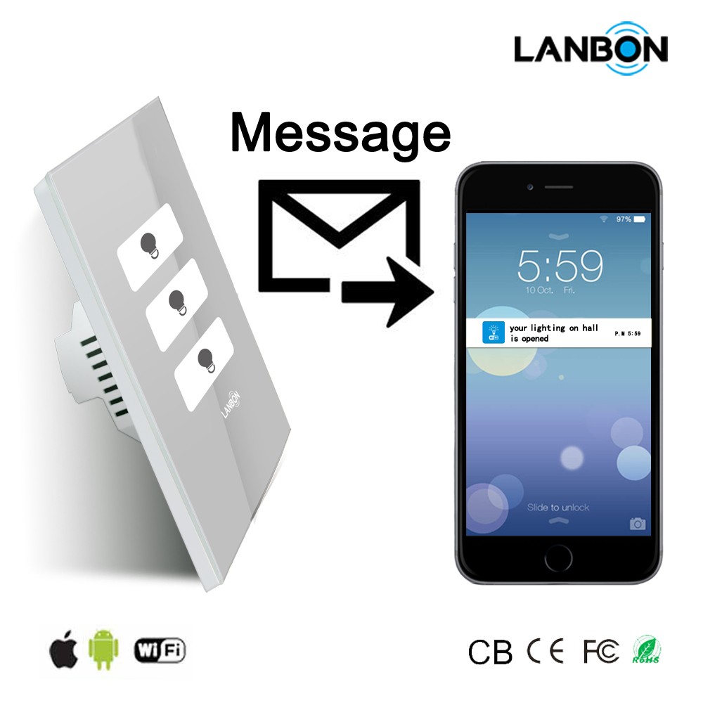 Lanbon Wifi Module Control 3gang Lamp Touch Switch Smart Home Lights