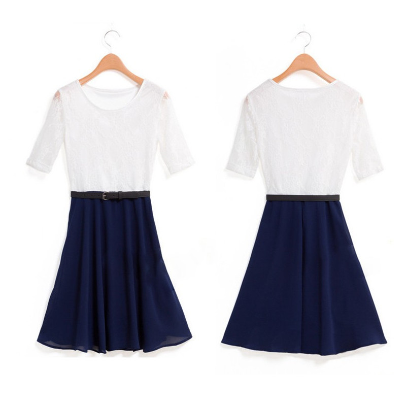 セクシーなファッション夏の女性のシフォンドレスのレースのトップかわいい白いミニドレスG0207DBダークブルーシフォン問屋・仕入れ・卸・卸売り