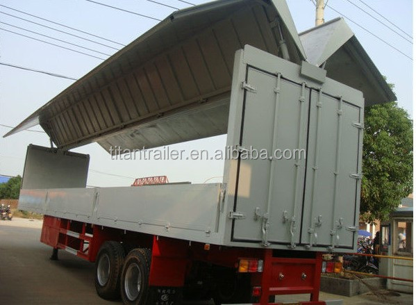 Cargo box semi trailer , 3 / 2 axles wing open type van trailer