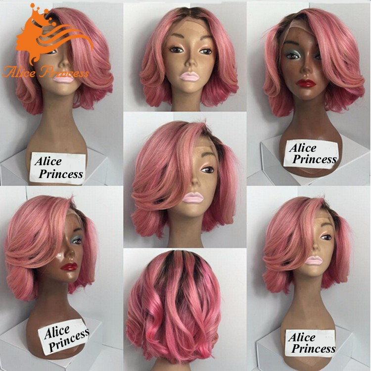 新しいスタイルピンクかつら部分どこでもオンブルレースフロントかつら2音色1 btpinkペルー毛レースフロントかつらで前髪用女性 問屋・仕入れ・卸・卸売り