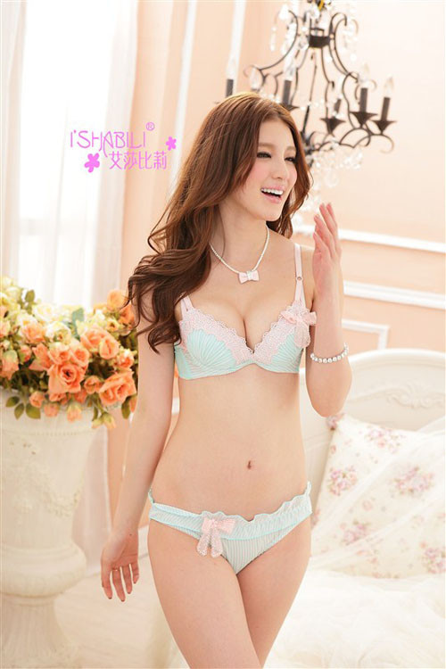 cotton stripe lace bra & panties set push up lingerie young girl cute sexy comfortable underwear bra set()