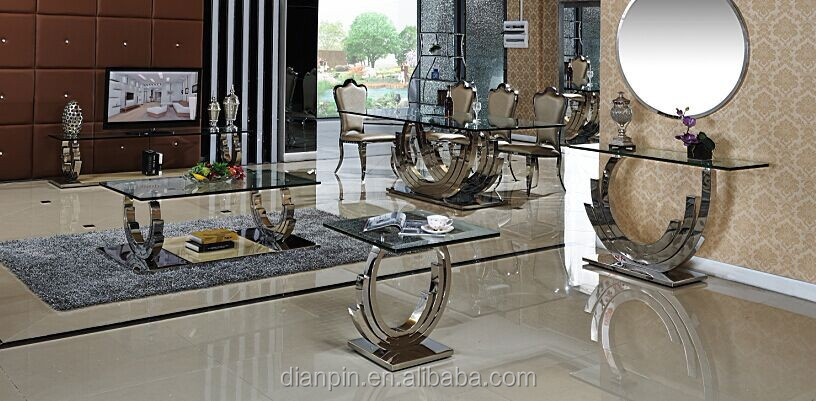 ステンレス鋼現代のダイニングテーブルセット、ガラスダイニングテーブル、ダイニングルームのテーブル、仕入れ・メーカー・工場