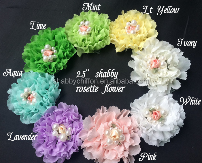 シフォンシフォン9センチメートル擦り切れパフの花、 シフォン生地雪だるま式の髪の花仕入れ・メーカー・工場