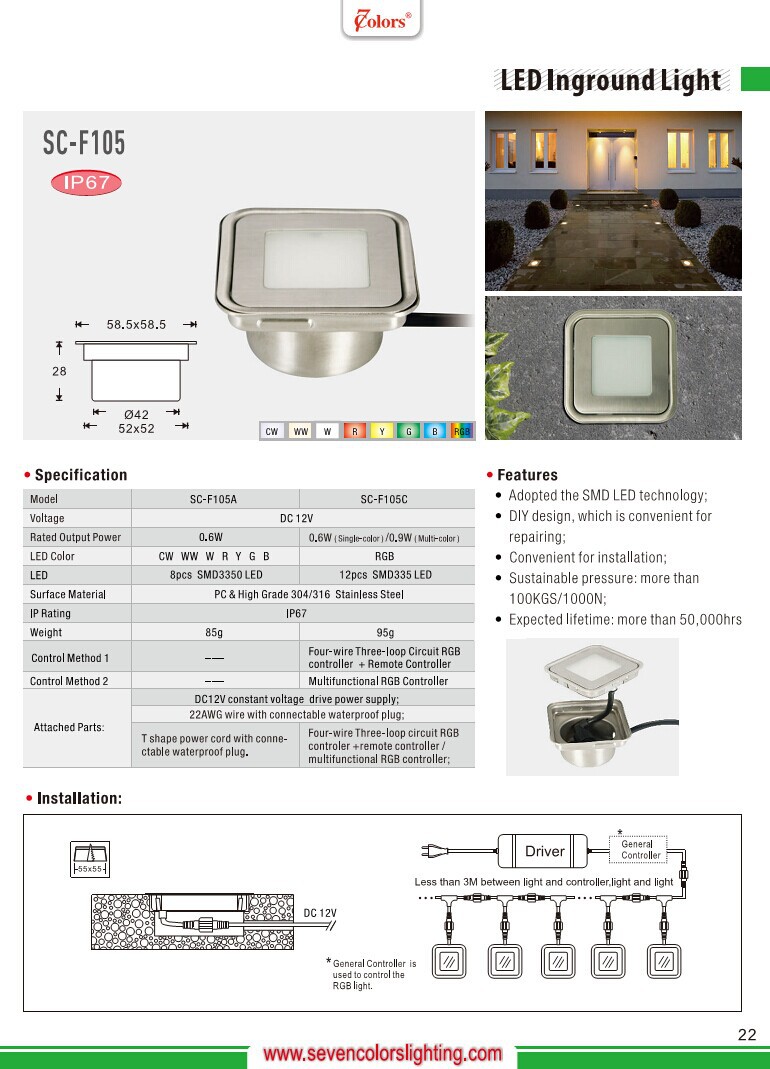 Tuv認定2015ホットip6712ボルト正方形のled地下ライト( sc- f105a)問屋・仕入れ・卸・卸売り