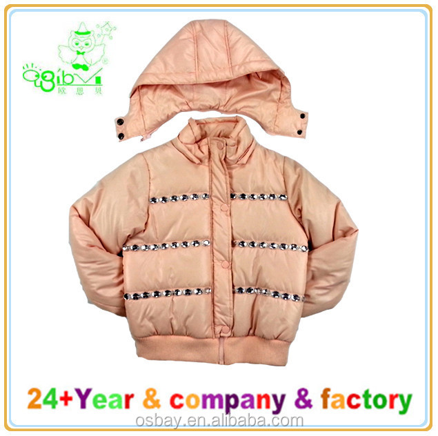 の子供の洋服のoem, の子供の冬のジャケット, フードコートを持つキラキラ女の子のための石仕入れ・メーカー・工場