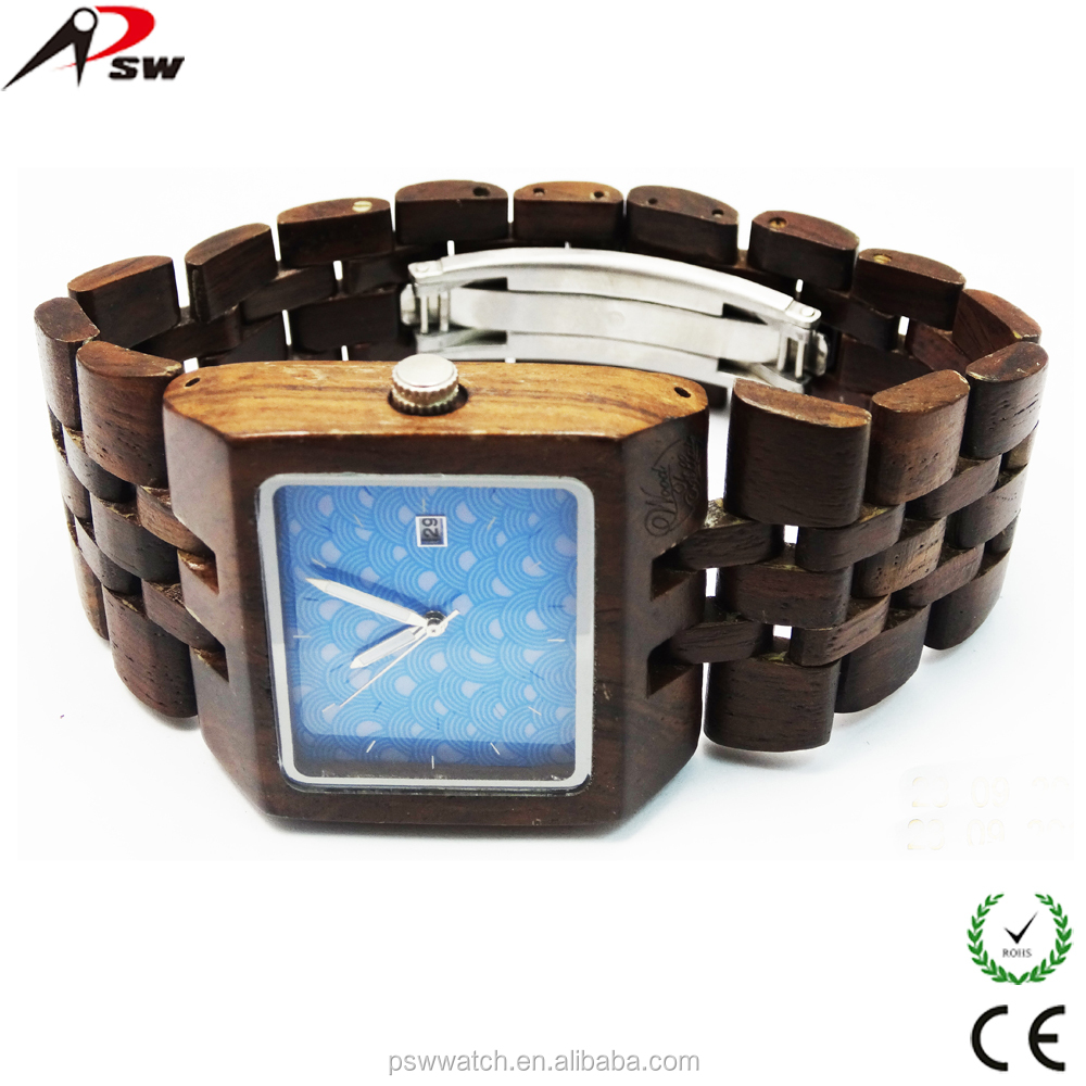 Japan movt square wood watch face support logo custom wooden watch