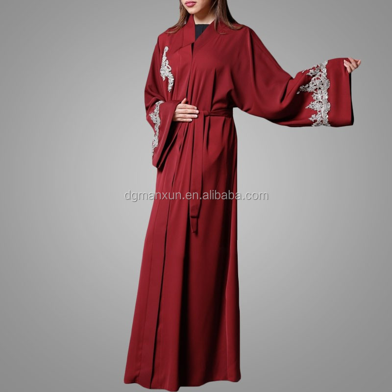 2017 custom embroidered open front abaya latest fashion red dubai kimono dress