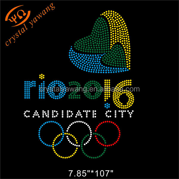 リオ2016オリンピックモチーフアイアンでホットフィックスラインストーン転送デザインシャツ仕入れ・メーカー・工場