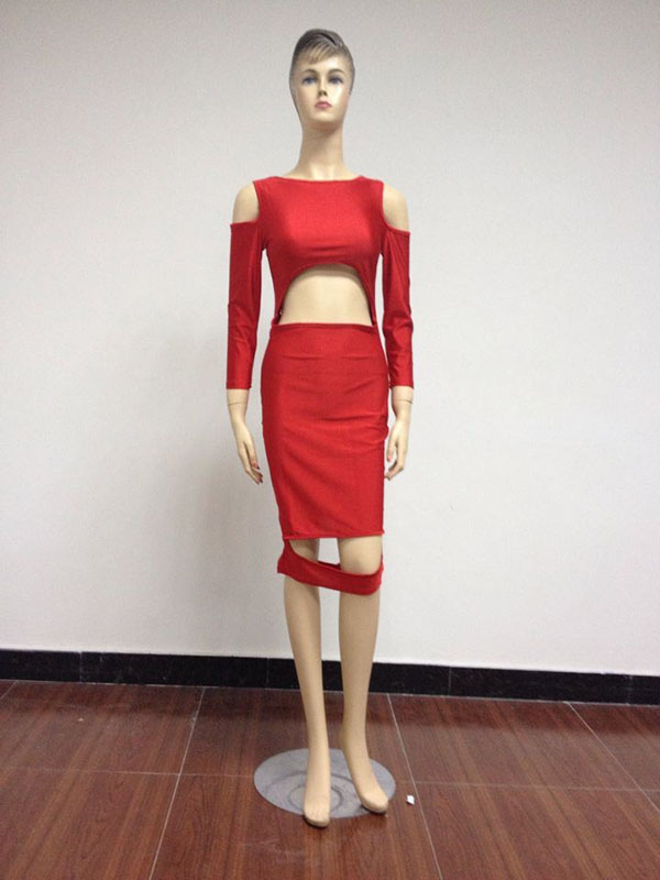 女性の新しいファッションパーティの摩耗の女性のドレス赤いロングスリーブ問屋・仕入れ・卸・卸売り
