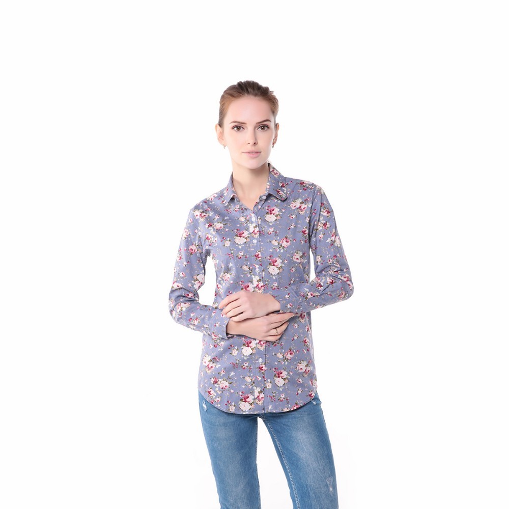 2016新しい ファッション女性ブラウス ターン ダウン襟花柄ブラウス長袖シャツ女性camisas femininas女性の トップス や ブラウス仕入れ・メーカー・工場