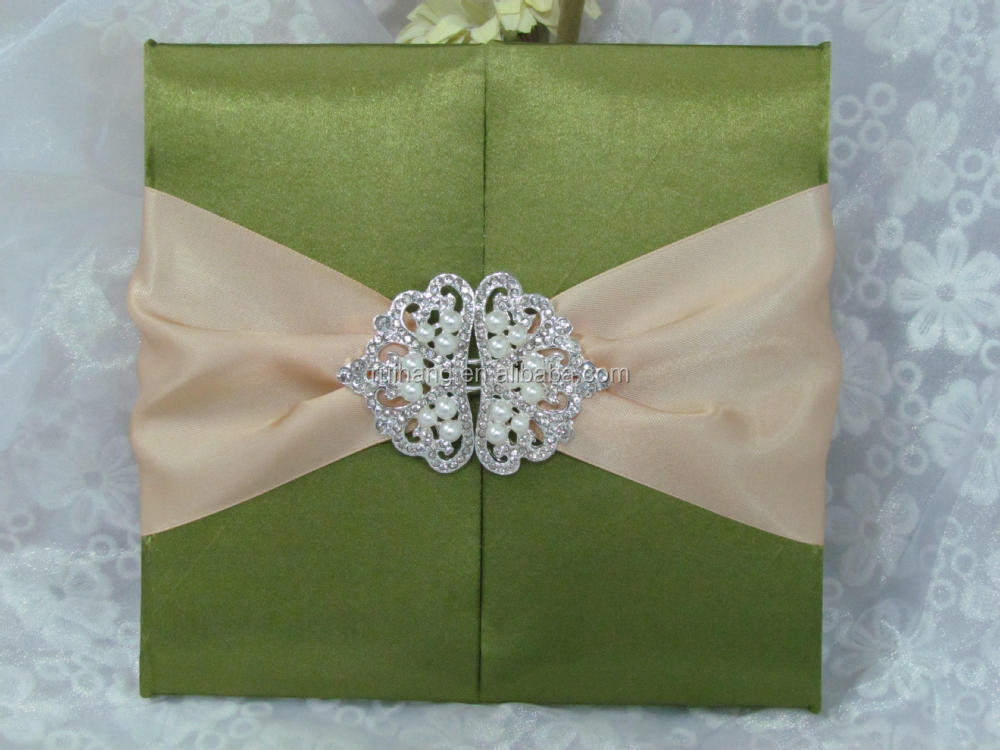 絹の結婚式の招待カード豪華な結婚式の招待状のブローチのシルク問屋・仕入れ・卸・卸売り