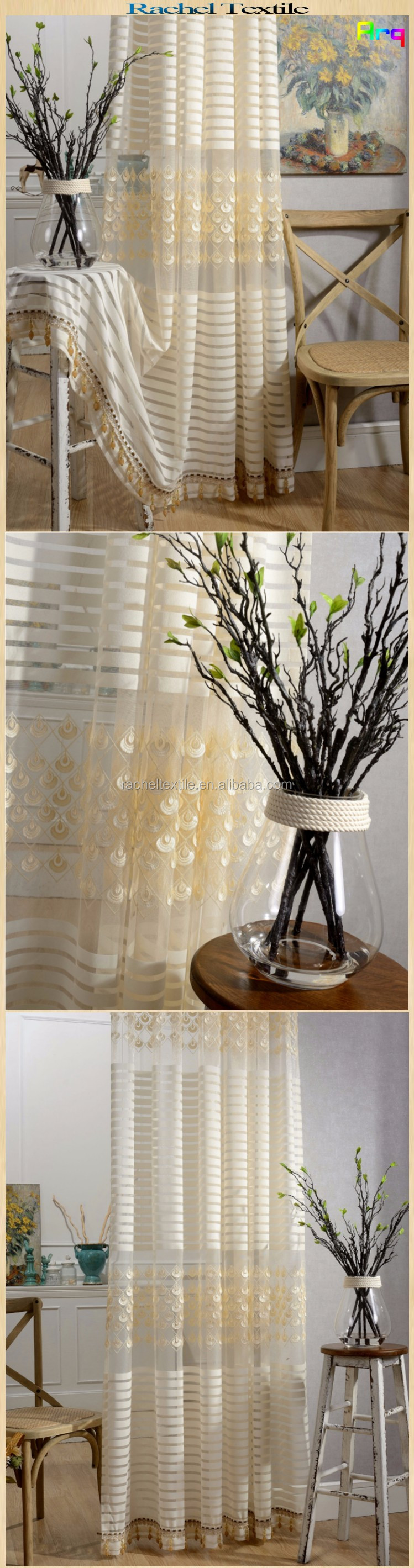 Blauw kleur fancy sheer gordijn hand borduren 106 "nieuwe ontwerp ...
