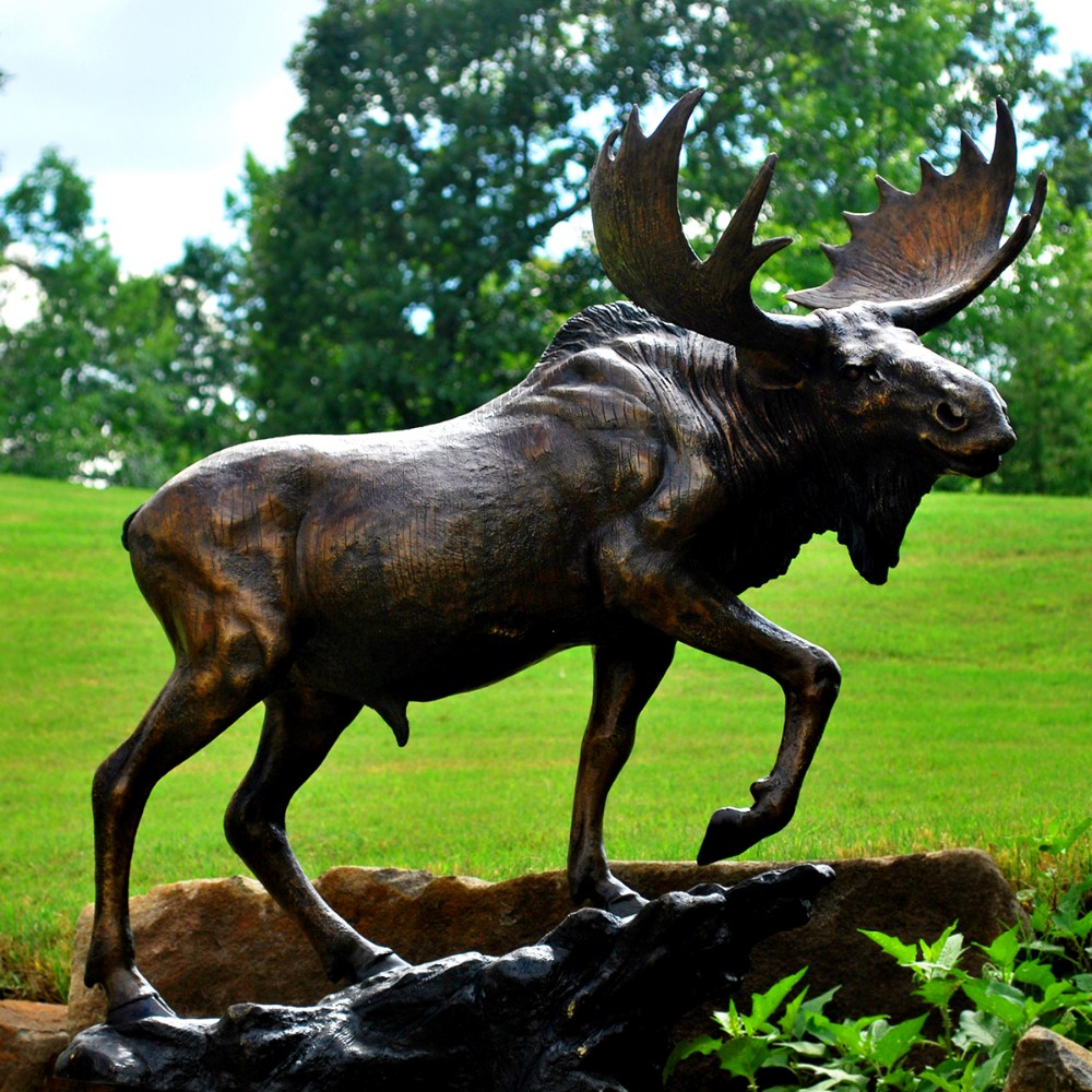 Large Wildlife Metal Zoo Sculpture Custom Life Size Bronze Moose Garden