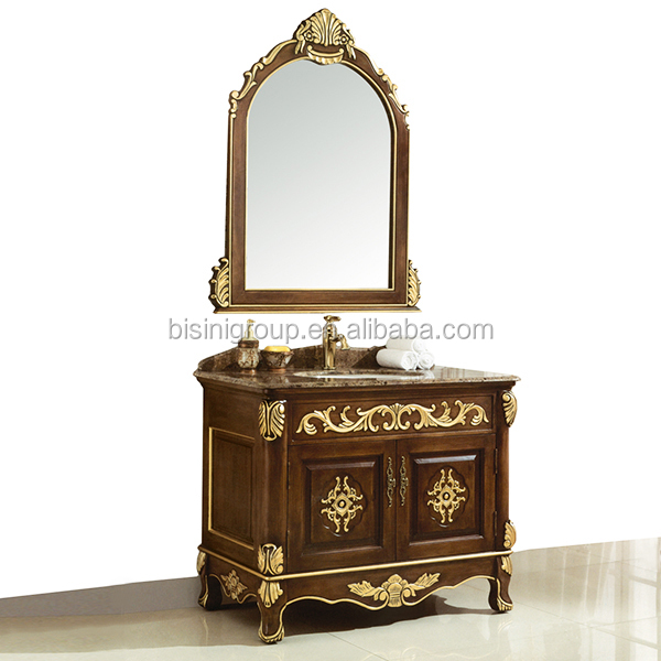 New Arrival European Baroque Style Solid Wood Carving Floral Bathroom Vanity With Mirrors Bf12